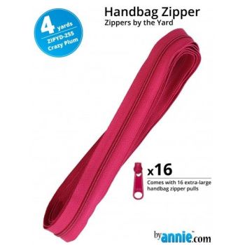 By Annie Zippers By The Yard 4 Yard Pack - Crazy Plum plus 16 Matching Pulls Handbag Zipper Zip