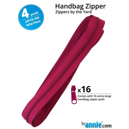 By Annie Zippers By The Yard 4 Yard Pack - Wild Plum plus 16 Matching Pulls Handbag Zipper Zip