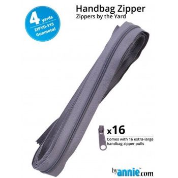 By Annie Zippers By The Yard 4 Yard Pack - Gunmetal plus 16 Matching Pulls Handbag Zipper Zip