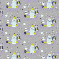 Bring Your Own Boos Ghoul's Night Black Magic White Pigment Cats Halloween Spooky Cotton Fabric