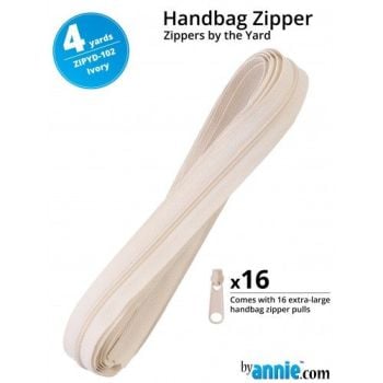 By Annie Zippers By The Yard 4 Yard Pack - Ivory plus 16 Matching Pulls Handbag Zipper Zip