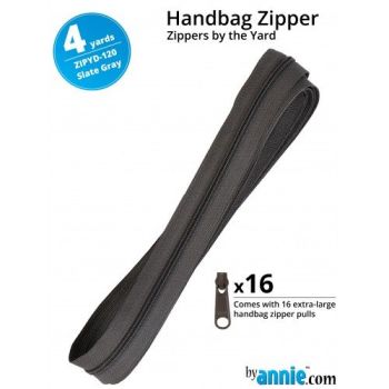 By Annie Zippers By The Yard 4 Yard Pack - Slate Gray plus 16 Matching Pulls Handbag Zipper Zip