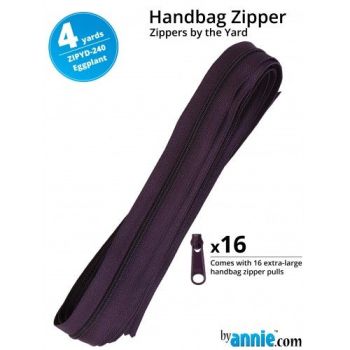 By Annie Zippers By The Yard 4 Yard Pack - Eggplant plus 16 Matching Pulls Handbag Zipper Zip