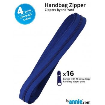 By Annie Zippers By The Yard 4 Yard Pack - Cobalt plus 16 Matching Pulls Handbag Zipper Zip