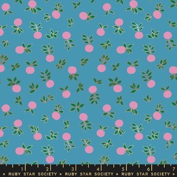 Stay Gold Blossom Vintage Blue Metallic Copper Flower Botanical Ruby Star Society Melody Miller Cotton Fabric RS0024 17M