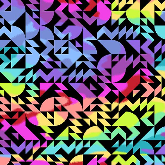 Beguiled Come on Over Black Libs Elliott Geometric Rainbow Ombre Cotton Fab