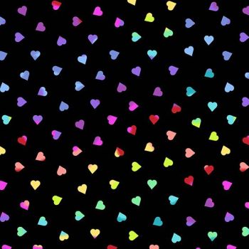 Beguiled Heart of Glass Black Libs Elliott Hearts Rainbow Ombre Cotton Fabric 9756 K