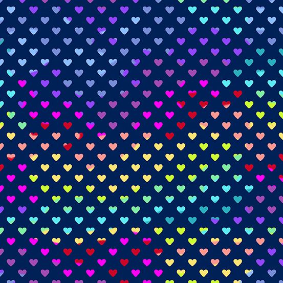 Rainbow Hearts Dusk Geometric Rainbow Ombre Cotton Fabric 9793 B