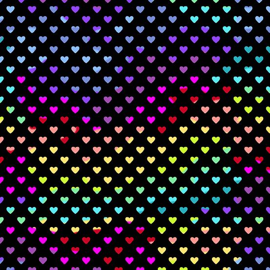 Rainbow Hearts Midnight Geometric Rainbow Ombre Cotton Fabric 9793 K