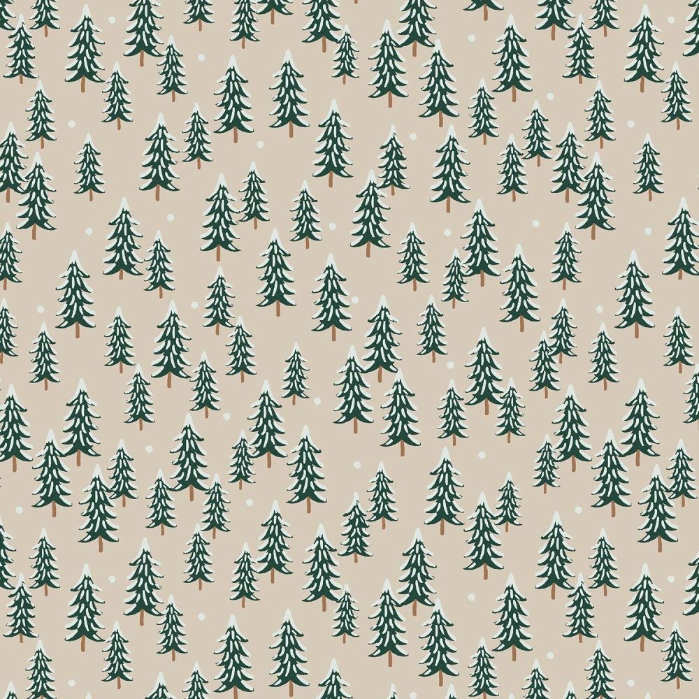 Rifle Paper Co. Holiday Classics Fir Trees Linen Snow Covered Trees Cotton 