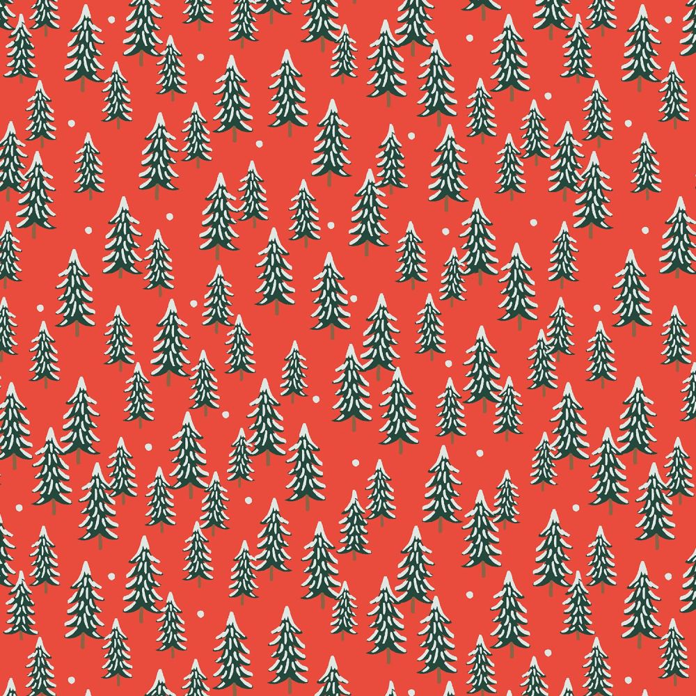 Rifle Paper Co. Holiday Classics Fir Trees Red Snow Covered Trees Cotton Fa