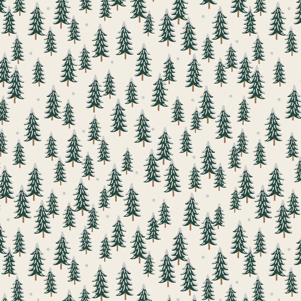 Rifle Paper Co. Holiday Classics Fir Trees Silver Metallic Snow Covered Tre