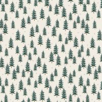 Rifle Paper Co. Holiday Classics Fir Trees Silver Metallic Snow Covered Trees Cotton Fabric