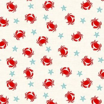 DESTASH 1.96m Sail Away Crabs Starfish Cream Crab Crustacean Nautical Cotton Fabric