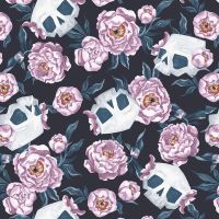 Toil and Trouble Skull Floral Halloween Rae Ritchie Dear Stella Cotton Fabric