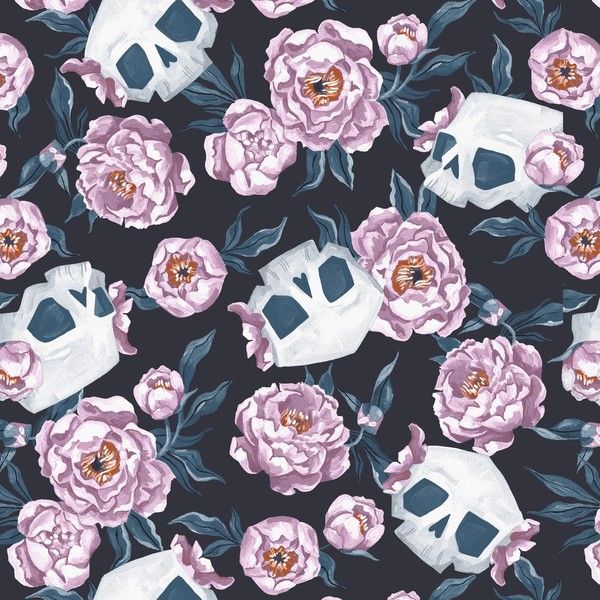 Toil and Trouble Skull Floral Halloween Rae Ritchie Dear Stella Cotton Fabr