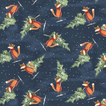 All Spruced Up Tree Shopping Festive Christmas Woodland Foxes Dear Stella Cotton Fabric