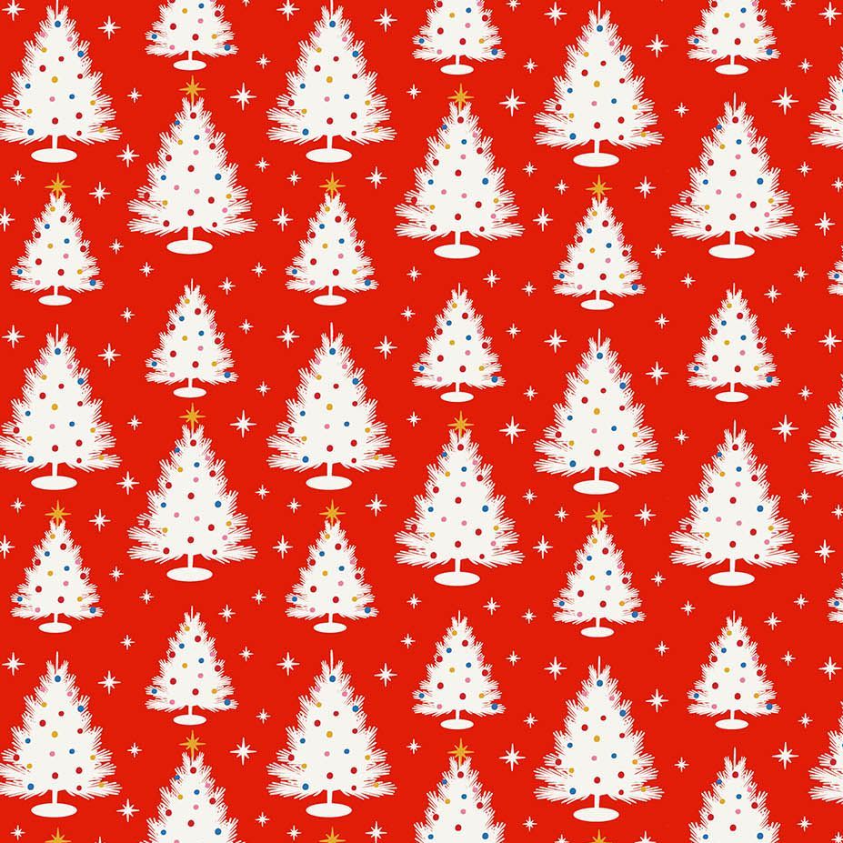 Figo Peppermint Cute Holiday Trees on Red Festive Christmas Holiday Cotton 