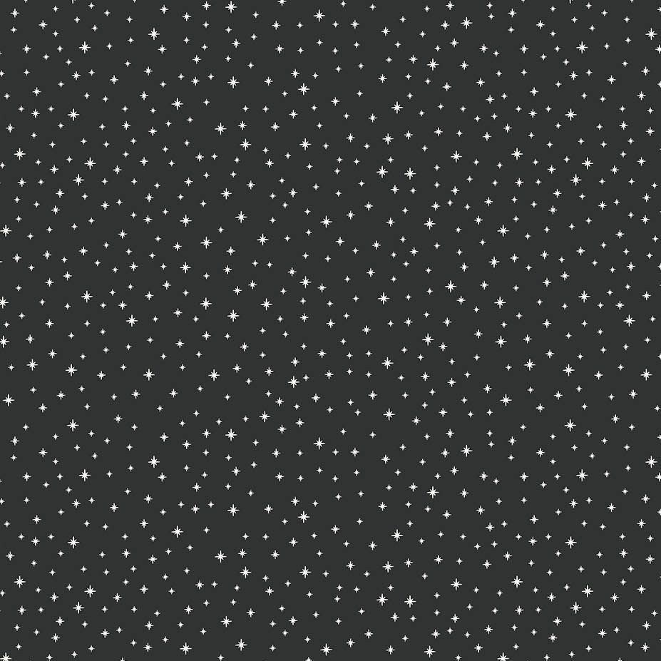 Figo Peppermint Twinkle Stars on Black Festive Christmas Holiday Cotton Fab