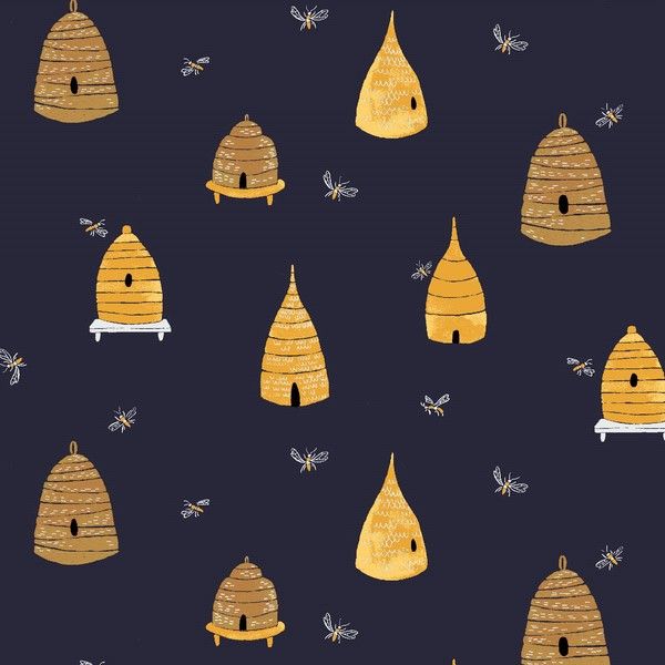 Honey Bee Bee Hives in Navy Bumblebees Rae Ritchie Dear Stella Cotton Fabri