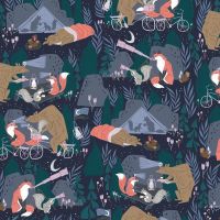 Night Ride by Rae Ritchie Night Ride in Blueberry Woodland Foxes Telescope Astronomy Dear Stella Cotton Fabric