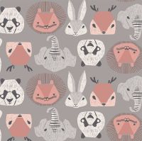 New Here by Rae Ritchie Animal Heads in Storm Pandas Lions Elephants Rabbits Deer Dear Stella Cotton Fabric