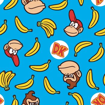 Nintendo DK Donkey Kong Diddy Kong Bananas Game Gamers Video Game Cotton Fabric per half metre