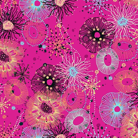 Reef by Beth Studley Main Pink Sea Urchin Marine Life Sea Bed Cotton Fabric