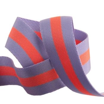 Tula Pink Webbing - 1.5" Lavender with Neon Peach by Renaissance Ribbons sold per yard