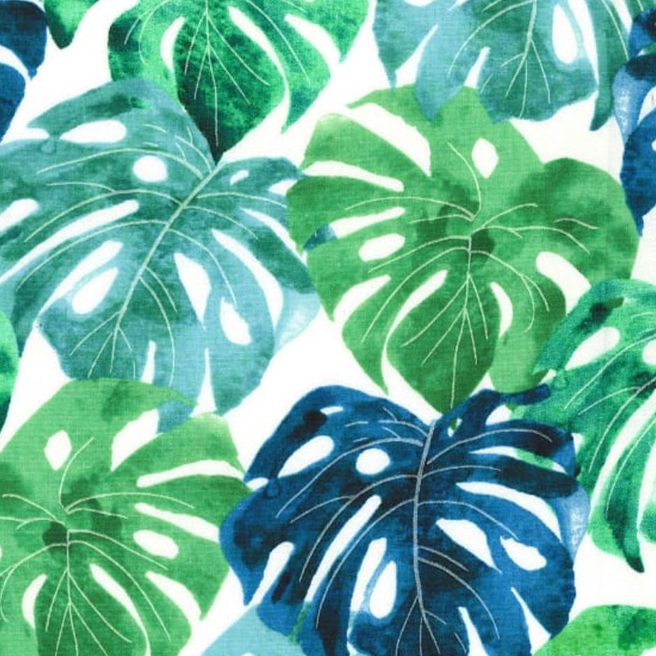 Garden Isle Luscious Leaves White Monstera Deliciosa Swiss Cheese Plant Leaf Tropical Botanical Cotton Fabric