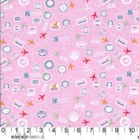 Travel Daze Mapped Out Pink Planes Passport Vacation Stamps Holiday Adventure Cotton Fabric