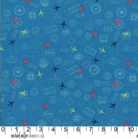 Travel Daze Mapped Out Teal Planes Passport Vacation Stamps Holiday Adventure Cotton Fabric