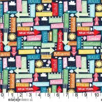 Travel Daze Many Directions Nite City Signs Holiday Vacation Adventure Cotton Fabric