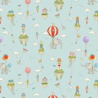 City Hoppers Islands in the Sky Nursery Floating Balloons Elephants Cotton Fabric