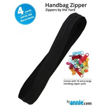 By Annie Zippers By The Yard 4 Yard Pack - Black Multi plus 16 Rainbow Pulls Handbag Zipper Zip