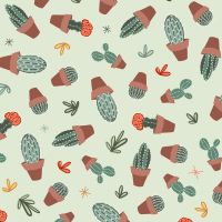 Greenhouse Gardens Looking Sharp Sage Cactus Plants Potted Cacti Botanical Cotton Fabric