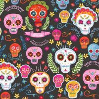La Vida Loca Sugar Skulls Charcoal Fiesta Day of the Dead Cotton Fabric
