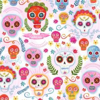 La Vida Loca Sugar Skulls Blush Fiesta Day of the Dead Cotton Fabric