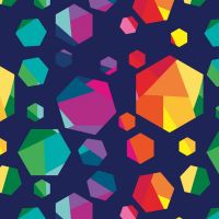 Create by Kristy Lea Rainbow Hexies Navy Hexagon Hexy Rainbow Geometric Cotton Fabric