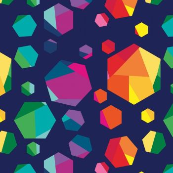 Create by Kristy Lea Rainbow Hexies Navy Hexagon Hexy Rainbow Geometric Cotton Fabric