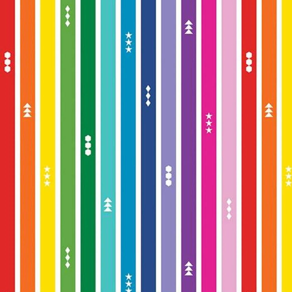 Create by Kristy Lea Main Colour Me Happy White Rainbow Stripes Cotton Fabr