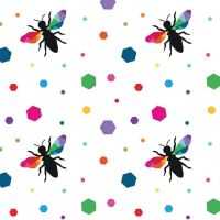Create by Kristy Lea Hexie Bees Colour  Geometric Rainbow Cotton Fabric