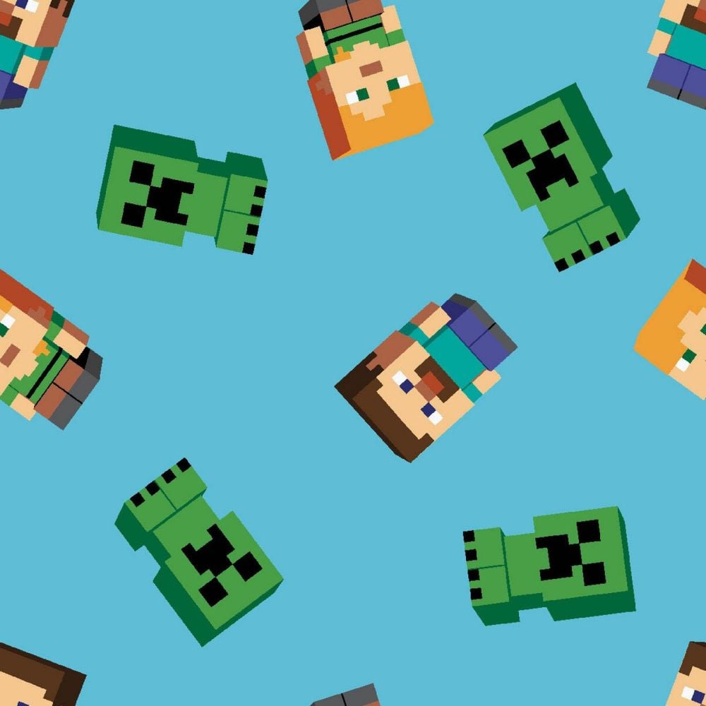 Mojang Minecraft Characters on Blue Creepers Steve Alex Toss Gamers Video G