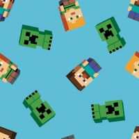 Mojang Minecraft Characters on Blue Creepers Steve Alex Toss Gamers Video Game Cotton Fabric per half metre.