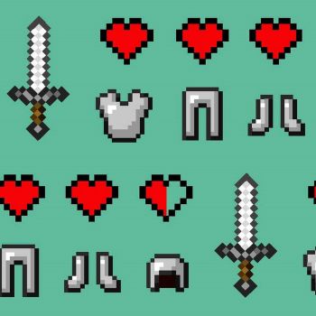 Mojang Minecraft Health Hearts Diamond Sword Armor Gamers Video Game Cotton Fabric per half metre.