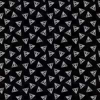 Harry Potter Deathly Hallows Logo Metallic Silver Hogwarts Magical Wizard Witch Cotton Fabric Wizarding World Collection per half metre