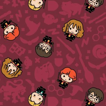 Harry Potter Kawaii Rookie Wizards Burgundy Red Hogwarts Magical Wizard Witch Cotton Fabric Wizarding World Collection per half metre