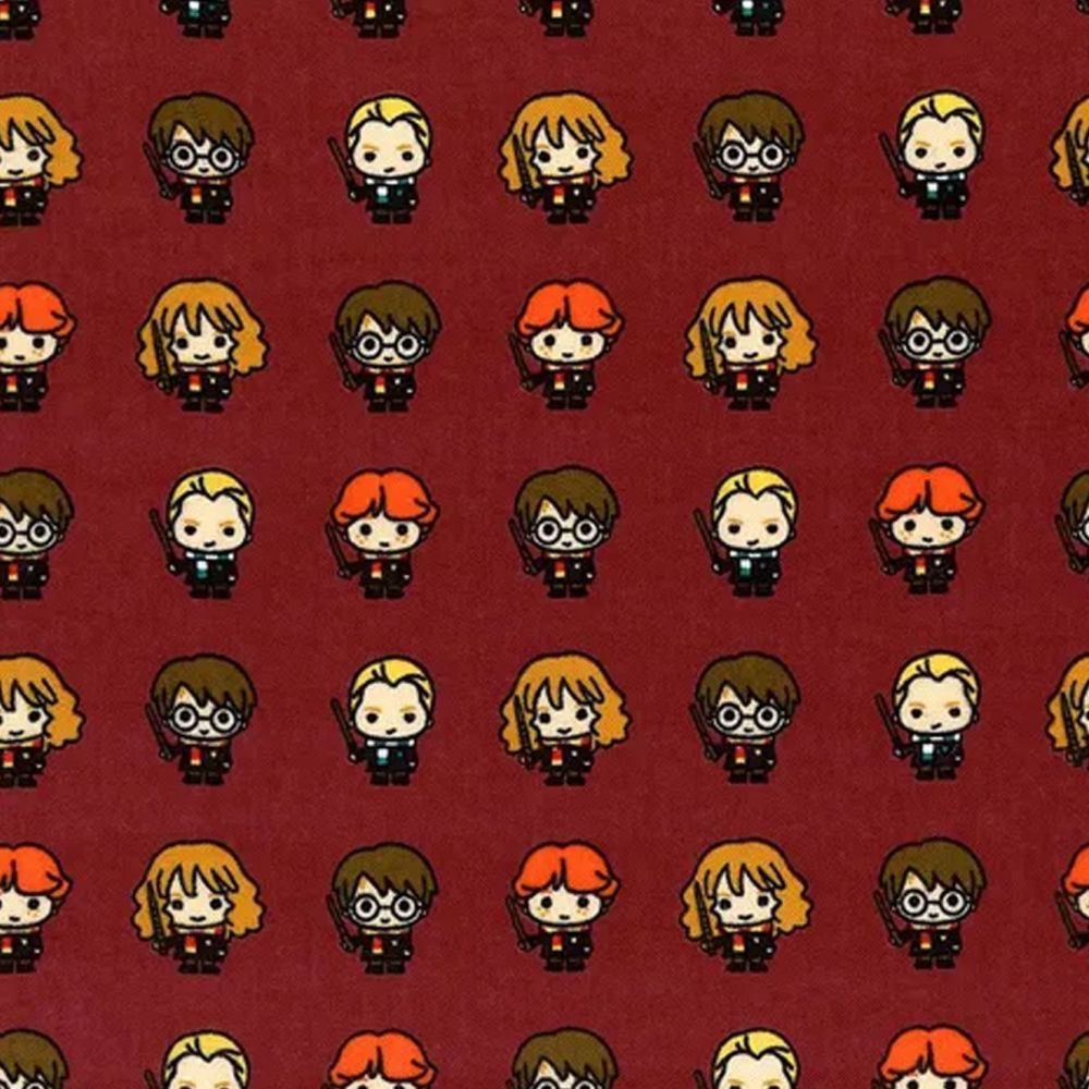 Harry Potter Flannel Kawaii Rookie Wizards Burgundy Red Hogwarts Magical Wizard Witch Bamboo Cotton Fabric Wizarding World Collection per half metre