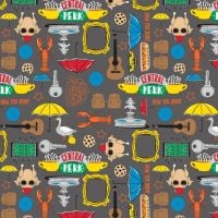 Friends 25th Anniversary Icons Fountain Umbrellas Lobster Central Perk  NYC TV Show Classic Television Cotton Fabric per half metre