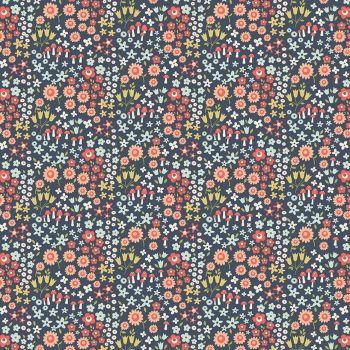 Woodland Spring Wild Flowers Navy Ditsy Floral Toadstool Flowers Cotton Fabric